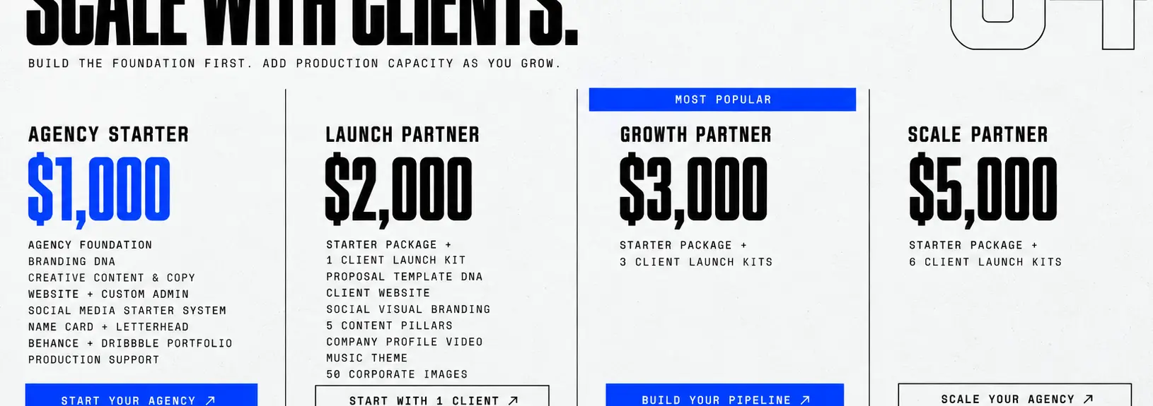 Four Agency Network packages from Agency Starter to Scale Partner